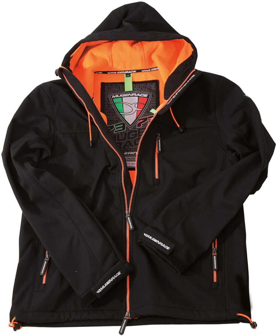 MUGENRACE Pista-BA Schwarz Orange Softshelljacke Größe S