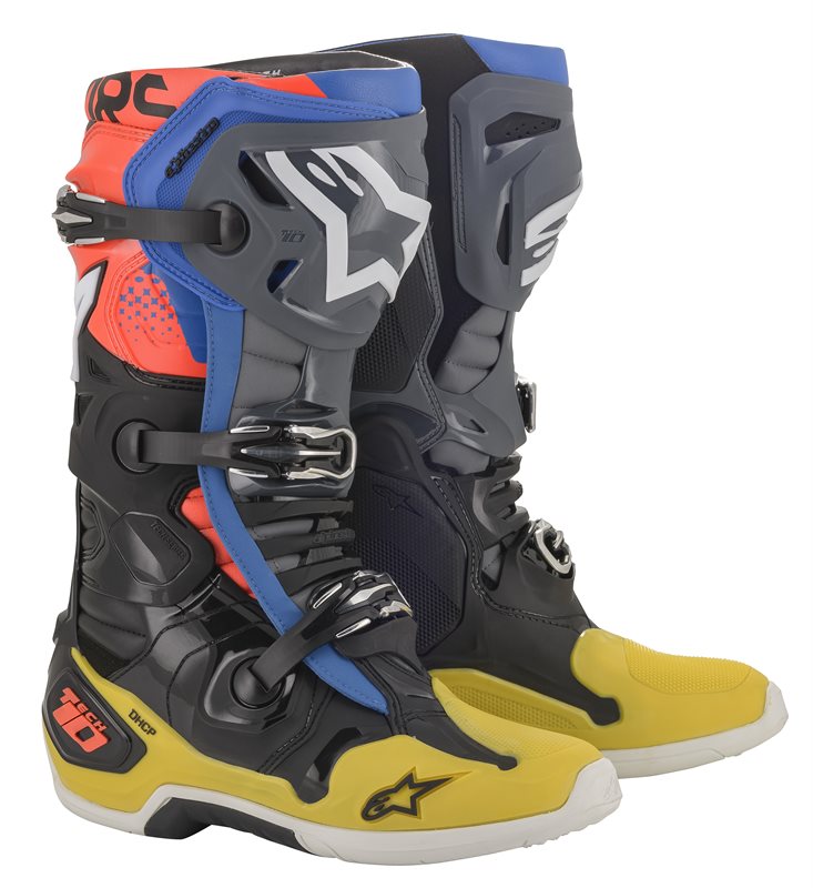 Alpinestars Tech 10 Bottes De Moto Noir Jaune Bleu Rouge Fluo US 12