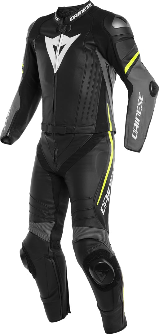 Image of DAINESE LAGUNA SECA 4 BLACK CHARCOAL GRAY FLUO YELLOW 2PCS SUIT 48