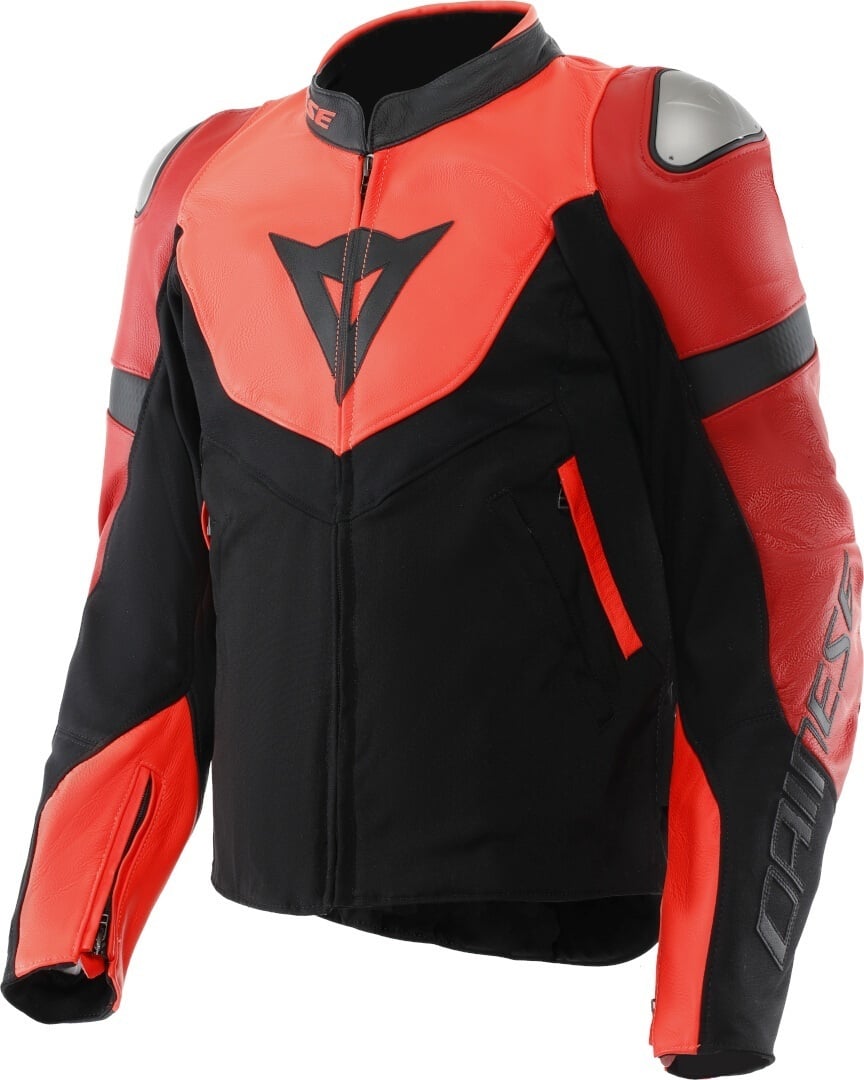 Dainese Iperattiva Rot Schwarz Leder-/Textil Motorradjacke Größe 44