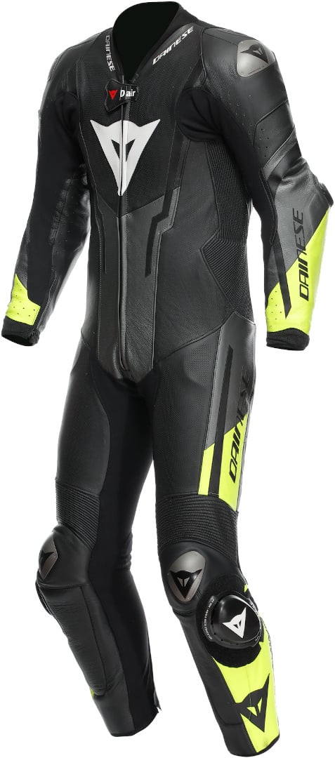 Dainese Misano 3 D-Air Airbag Perforierte Schwarz Anthrazit Fluo Gelb 1-Teiler Motorrad Lederkombi Größe 64