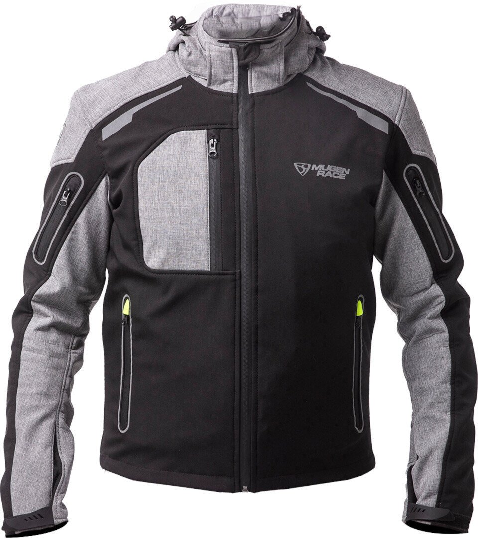 MUGENRACE Double Schwarz Grau Wasserdichte Softshelljacke Größe XS