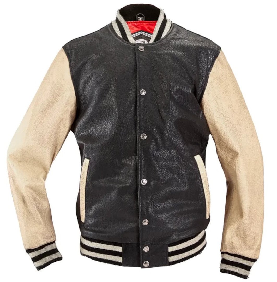 HolyFreedom Varsity College Schwarz Weiß Motorrad Lederjacke Größe M