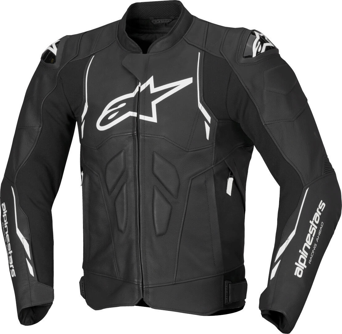 Alpinestars Dusk Schwarz Weiß Motorrad Lederjacke Größe 50