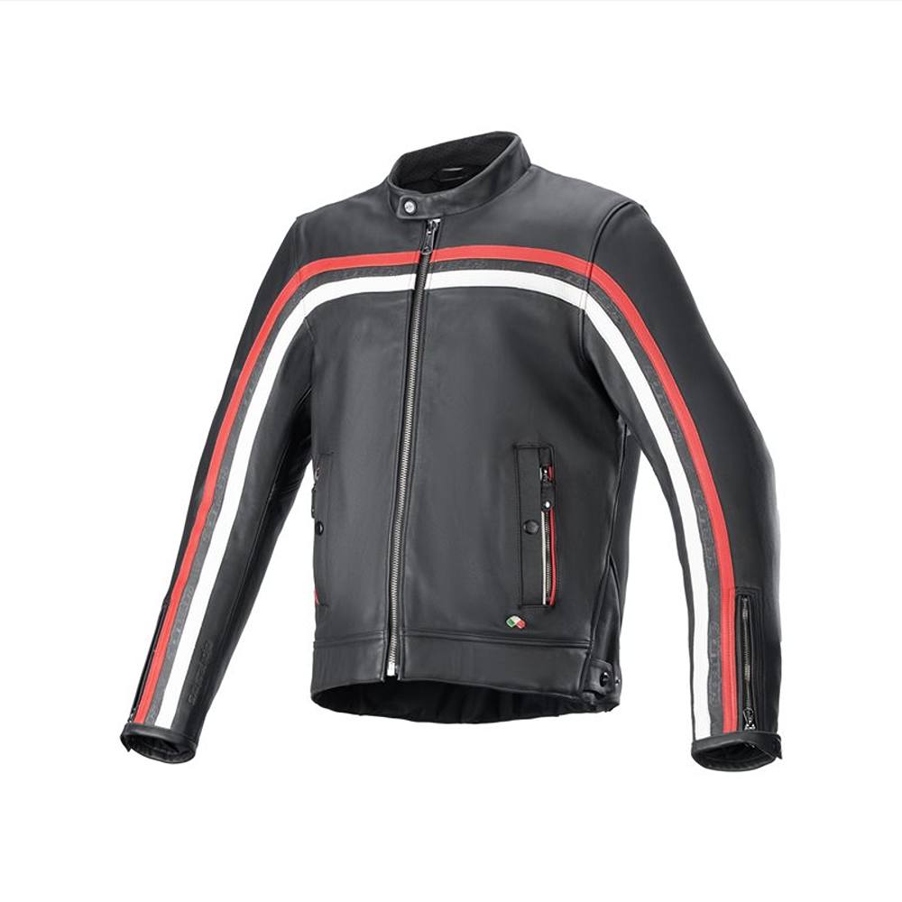 Alpinestars Dyno Lederjacke Schwarz Rubinrot Ecru Größe XL