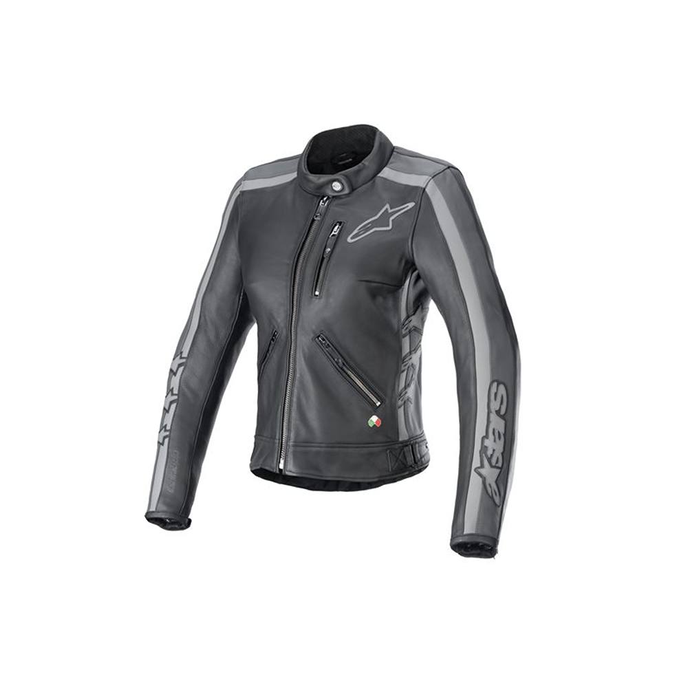 Alpinestars Stella Dyno Lederjacke Schwarz Teer Grau Dunkelgrau Größe S
