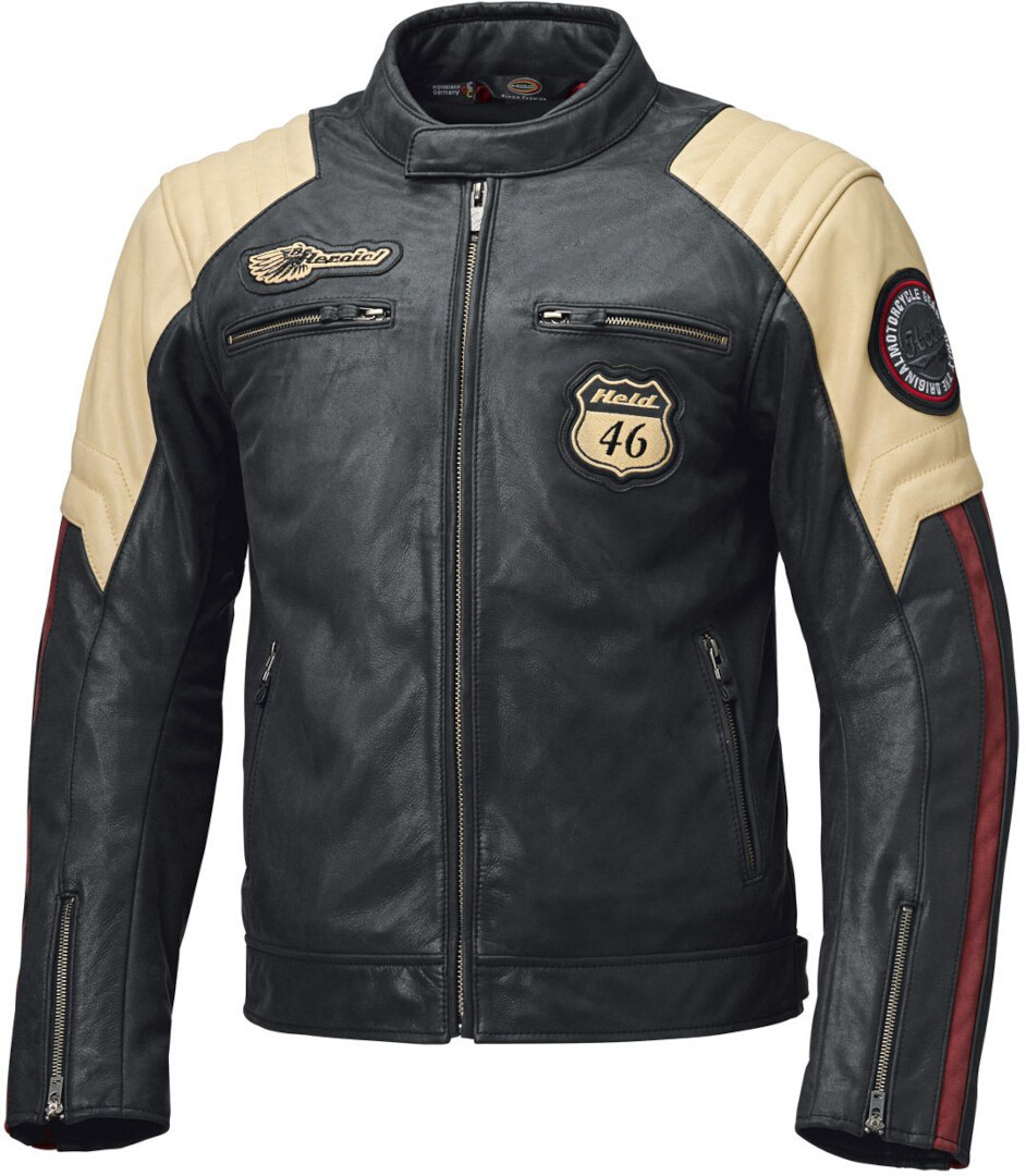 Held Baker 2 Creme Dunkelblau Motorrad Lederjacke Größe 52