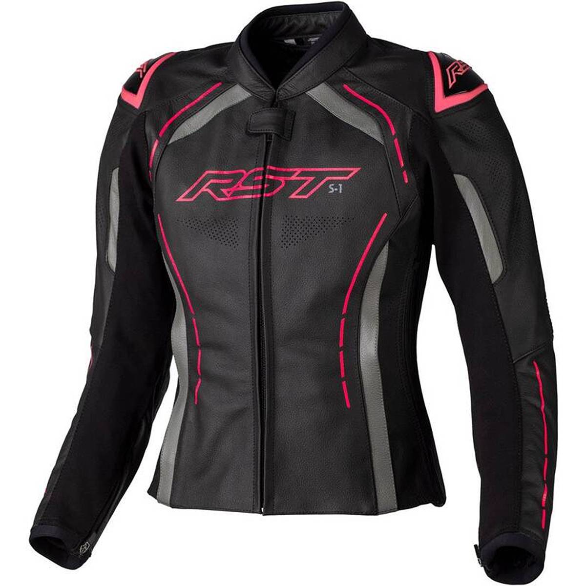 RST S1 Ladies Lederjacke Schwarz Rosa Grau Größe 20