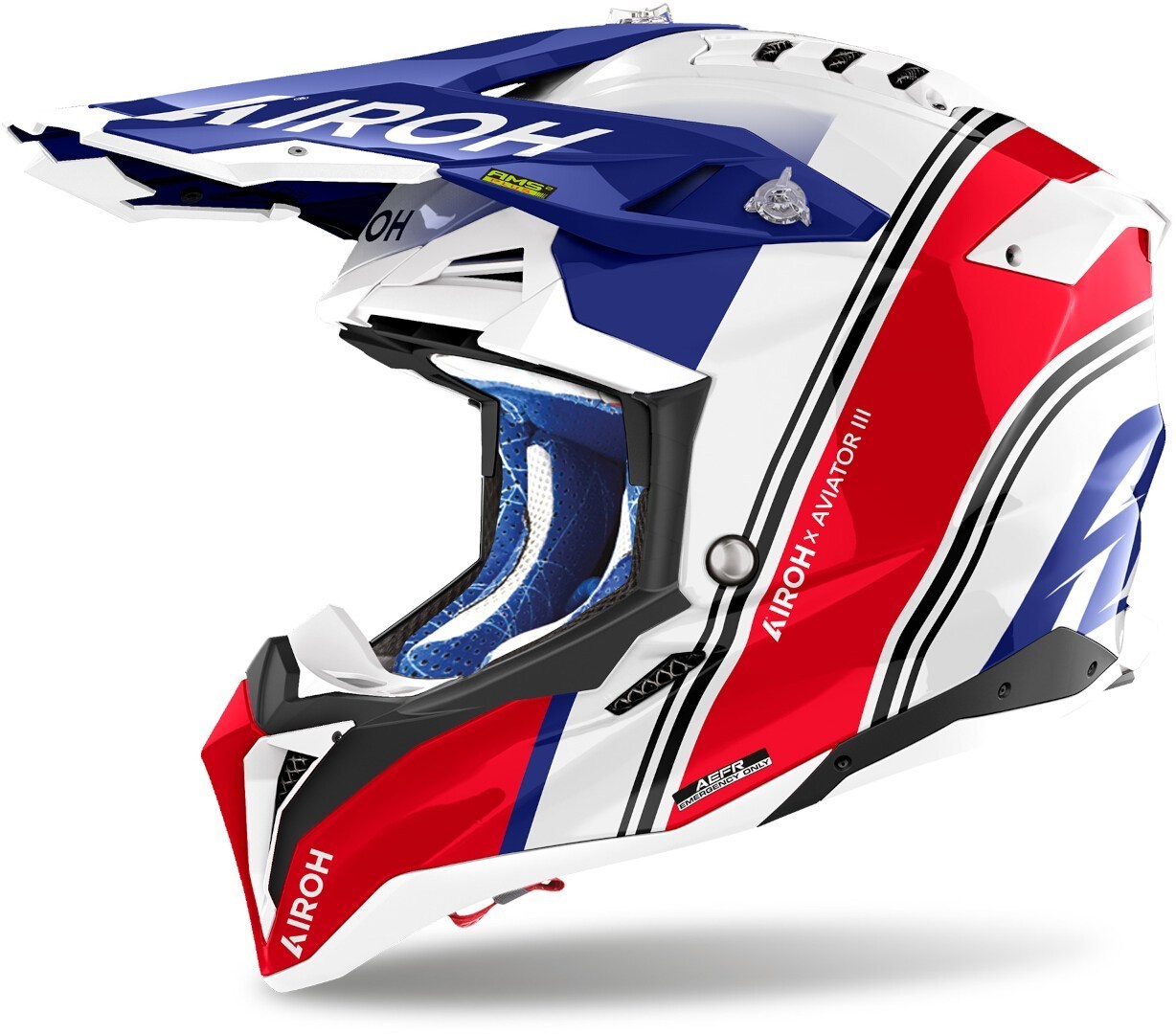 Airoh Aviator 3 Hima Weiß Blau Rot Motocross Helm Größe M