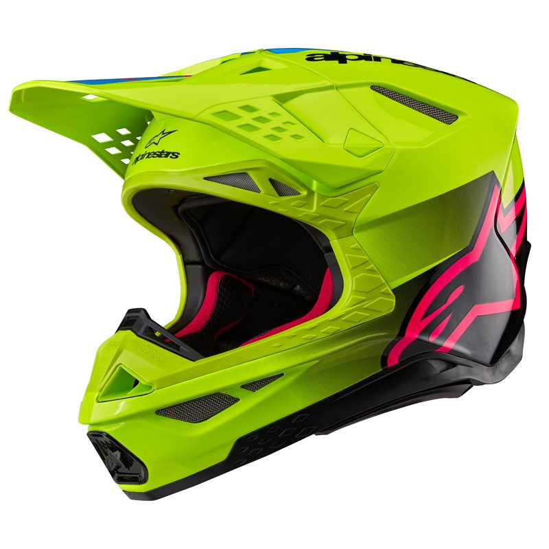 Alpinestars Supertech S-M10 Unite Helm ECE 22.06 Gelb Fluo Schwarz Diva Pink Glänzend Größe S