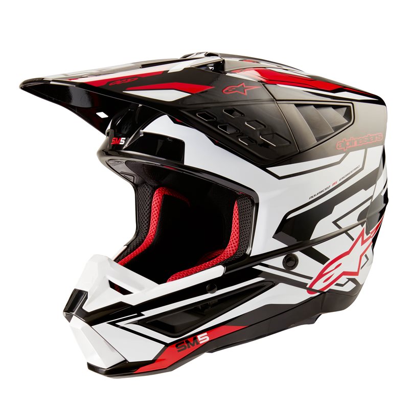 Alpinestars S-M5 Action 2 Helm ECE 22.06 Schwarz Weiß Leuchtend Rot Glänzend Größe S
