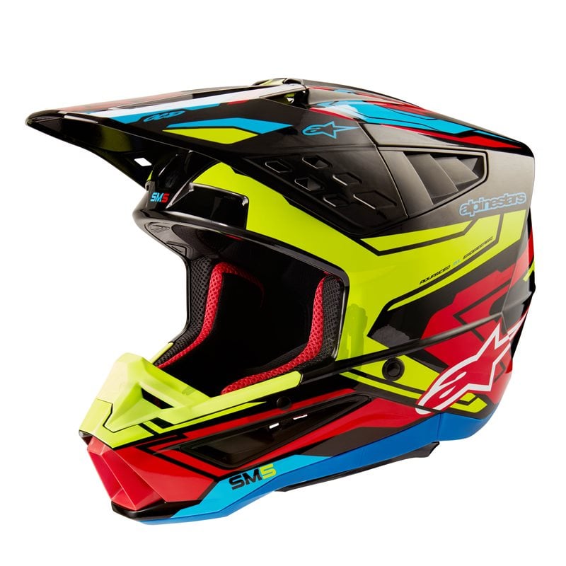 Alpinestars S-M5 Action 2 Helm ECE 22.06 Schwarz Gelb Fluo Leuchtend Rot Glänzend Größe L