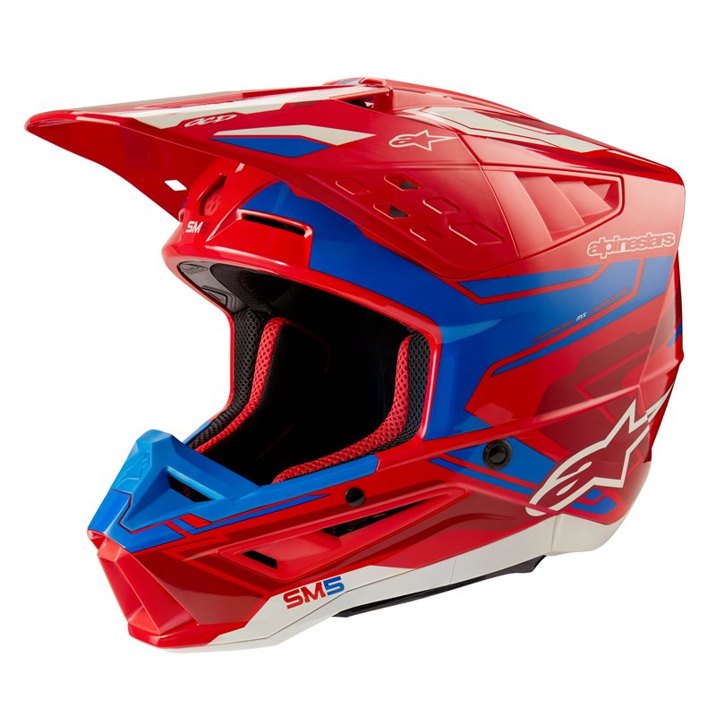 Alpinestars S-M5 Action 2 Helm ECE 22.06 Leuchtend Rot Blau Glänzend Größe S