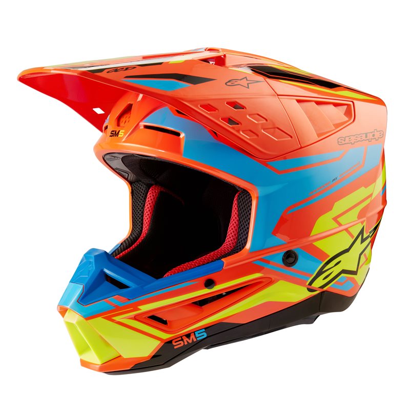 Alpinestars S-M5 Action 2 Helm ECE 22.06 Orange Fluo Cyan Gelb Fluo Glänzend Größe 2XL