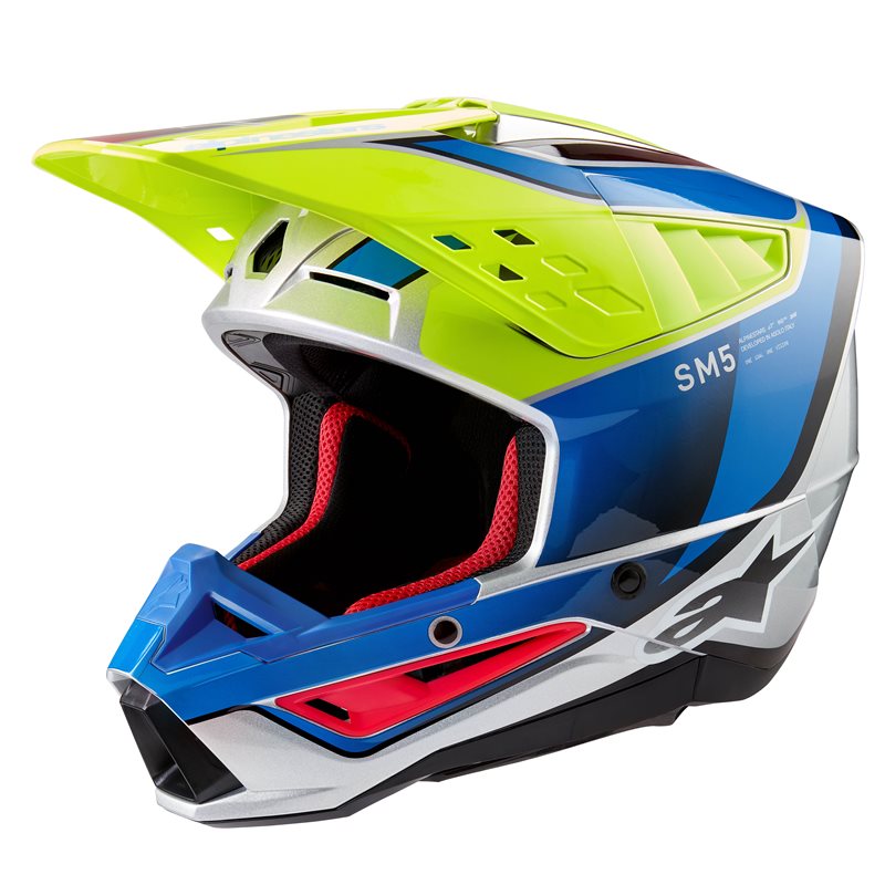 Alpinestars S-M5 Sail Helm ECE 22.06 Gelb Fluo Emaille Blau Silber Glänzend Größe L