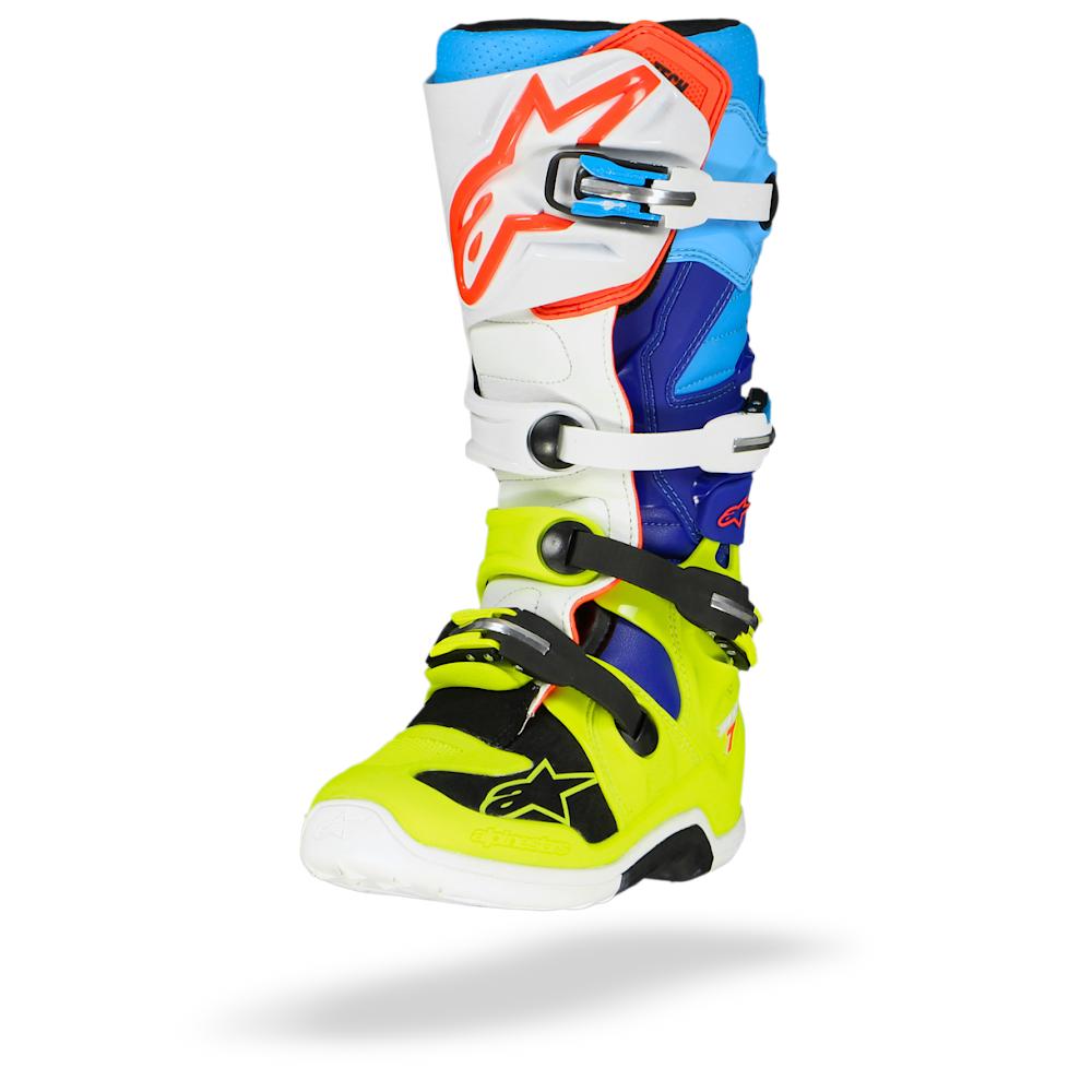 Alpinestars Tech 7 Bottes De Moto Jaune Fluo Blanc Bleu Cyan US 13