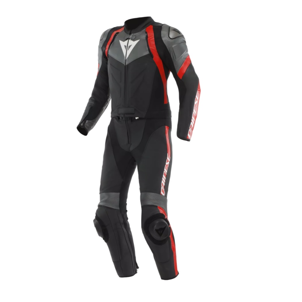 Dainese Avro 4 Schwarz Anthrazit Rot Lava 2-Teiler Motorrad Lederkombi Größe 50