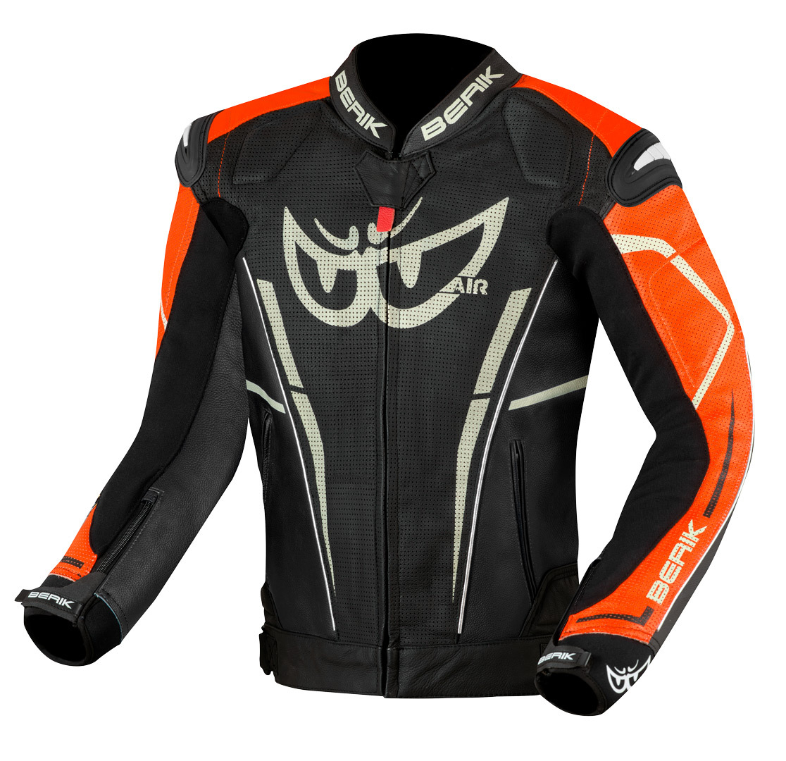 Berik Street Pro Evo Schwarz Orange Motorrad Lederjacke Größe 52