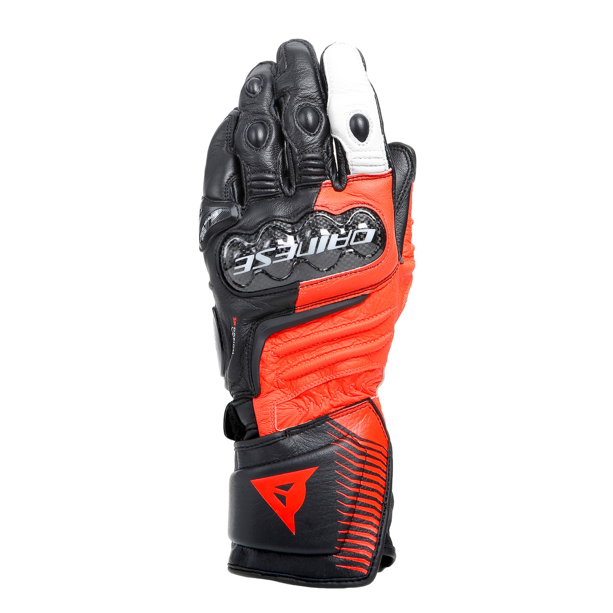 Dainese Carbon 4 Long Schwarz Fluo Rot Weiß Handschuhe Größe 2XL