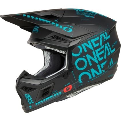 O'NEAL 3SRS Static Black Turquoise Motocross Helmet - Chromeburner