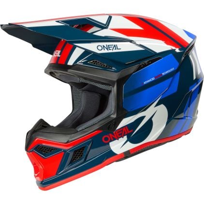O'NEAL 3SRS Ride White Blue Red Motocross Helmet - Chromeburner