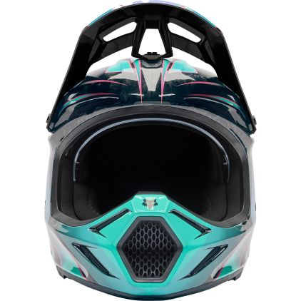 FOX V3 RS Canvas Negro Turquesa Casco Motocross - Chromeburner