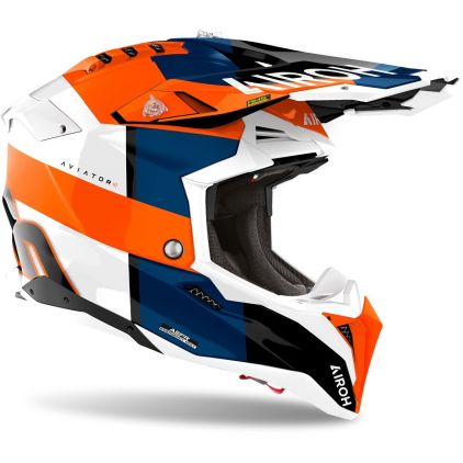 Airoh Aviator 3 Monarch White Blue Orange Motocross Helmet
