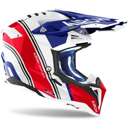 Airoh Aviator 3 Hima White Blue Red Motocross Helmet - Chromeburner