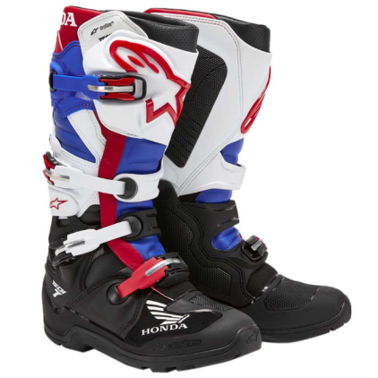 Alpinestars Honda Tech Enduro Drystar Boots Black White Blue Bright Red