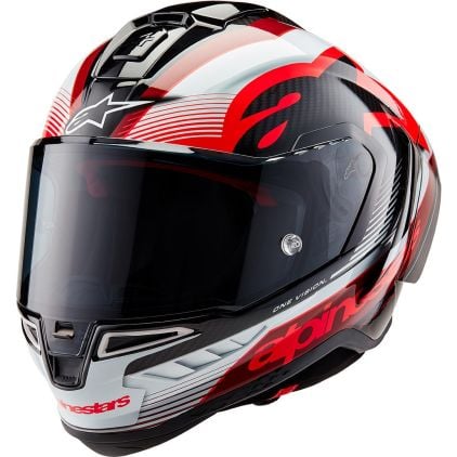 Alpinestars R10 ヘルメット Alpinestars Supertech R10 Team Black Carbon Red White Glossy Full
