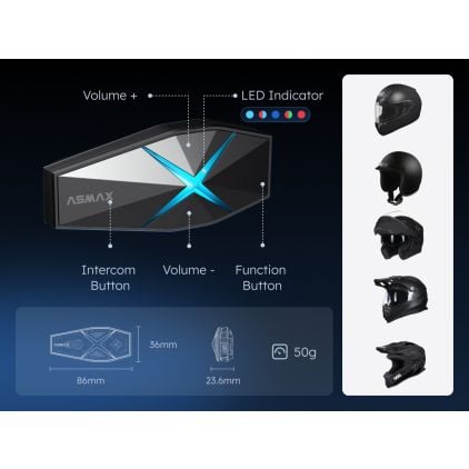 ASMAX F1 Plus Bluetooth Communication System Duo Pack - Chromeburner