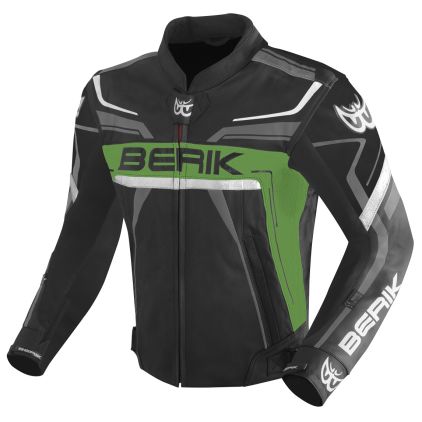 Berik Absolute Race Schwarz Grün Anthrazit Motorrad Lederjacke