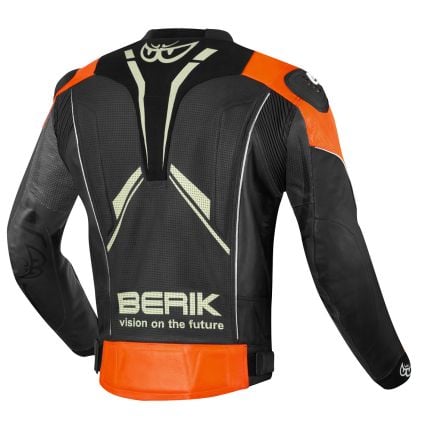 BERIK レザージャケット ブラック/オレンジ Berik Street Pro Evo Black Orange Leather Motorcycle Jacket