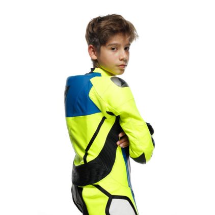 Dainese Gen-Z Junior Leather 1Pc Suit Perf. Fluo-Yellow Light Blue