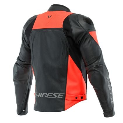 Dainese Racing 4 Leather Jacket Perf. Black Fluo Red - Chromeburner
