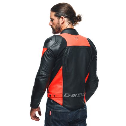 Dainese Racing 4 Leather Jacket Perf. Black Fluo Red - Chromeburner