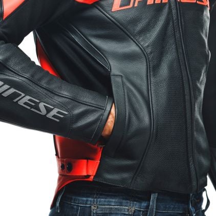 Dainese Racing 4 Perforated Leather Jacket Black Fluo Red