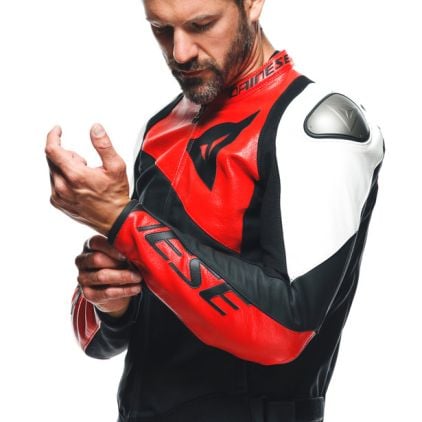 Dainese Sportiva Leather Jacket Black Matt Lava Red White