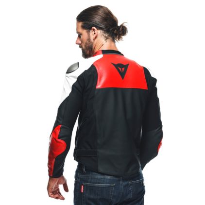 Dainese Sportiva Leather Jacket Black Matt Lava Red White