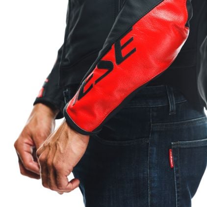 Dainese Sportiva Leather Jacket Black Matt Lava Red White