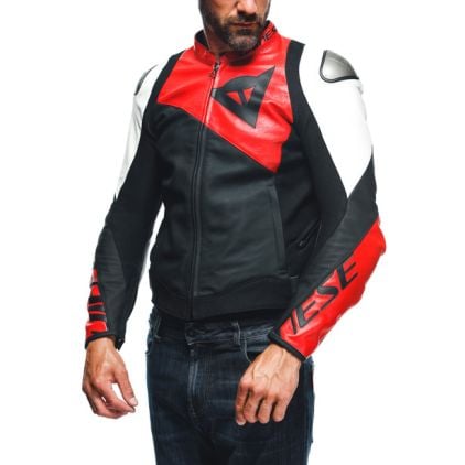 Dainese Sportiva Leather Jacket Black Matt Lava Red White