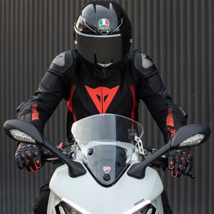 Dainese Super Speed 4 Leather Jacket Black Matt Fluo Red