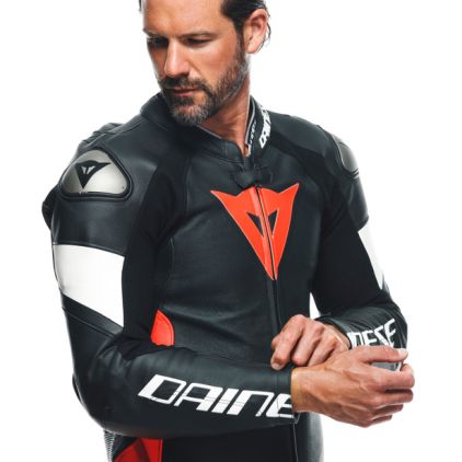 Dainese Tosa 1 Pcs Leather Suit Perf Black Fluo Red White