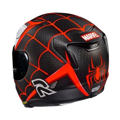 black spiderman motorcycle helmet HJC RPHA 11 Miles Morales Marvel Helmet
