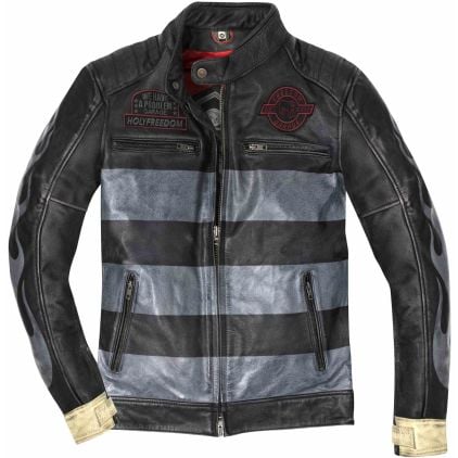 HolyFreedom Zero Inferno Giacca Moto Pelle Nero Grigio Rosso Blu