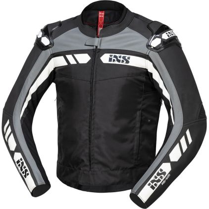 IXS RS-500 Black Grey White Leather Textile Motorcycle Jacket
