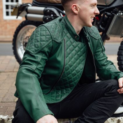 【美品】MERLIN バイクジャケット ダークグリーン Merlin Chester D3O Cafe Green Leather Motorcycle Jacket - Chromeburner