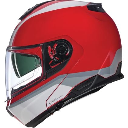 helmets with a ratchet strap like the nolan Nolan N100-6 Incognito 345 Red White Silver Glossy Flip Up Helmet