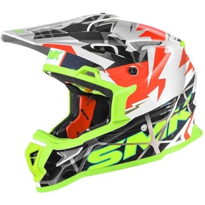 SMK Allterra Fulmine White Yellow Red Motocross Helmet