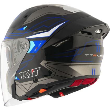 KYT TTR-Jet Led Black Blue Jet Helmet - Chromeburner